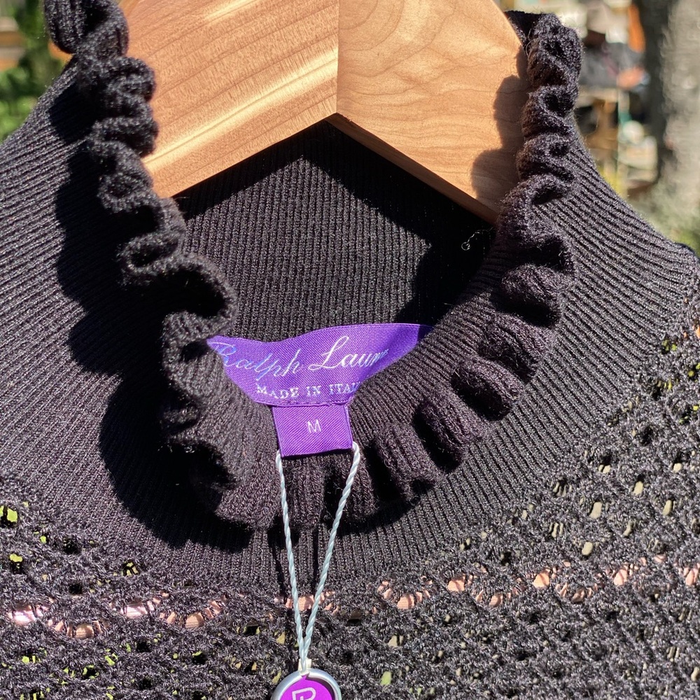 Ralph Lauren Purple Label Black Ruffled Turtleneck Knit